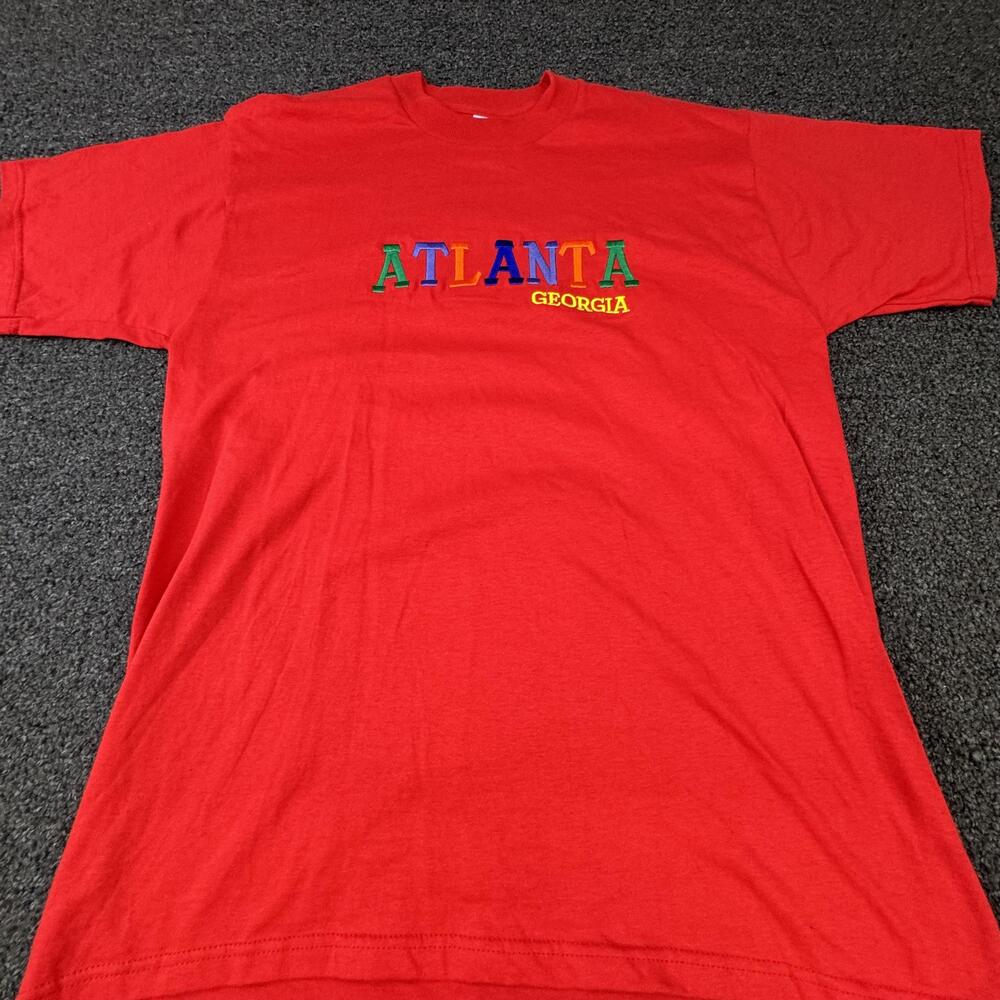 Fruit Of The Loom Shirt Mens L Red Atlanta Georgia Embroidered Crew Neck